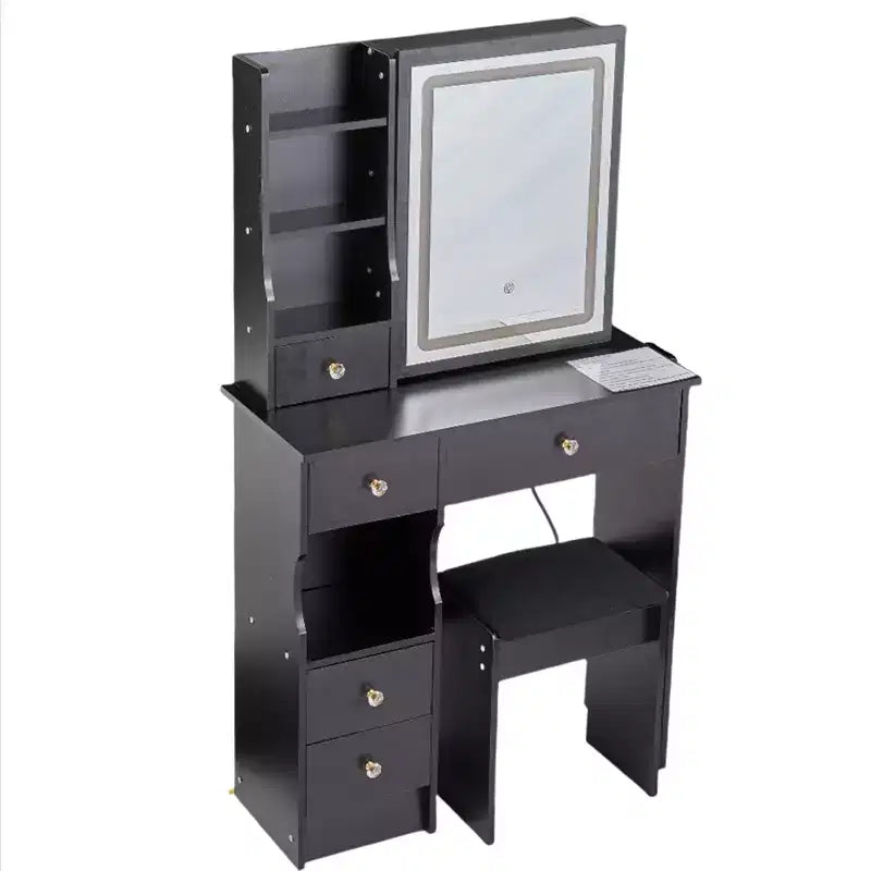 Toeletta Multicolore con Specchio a LED e Sgabello, 1 Posto
