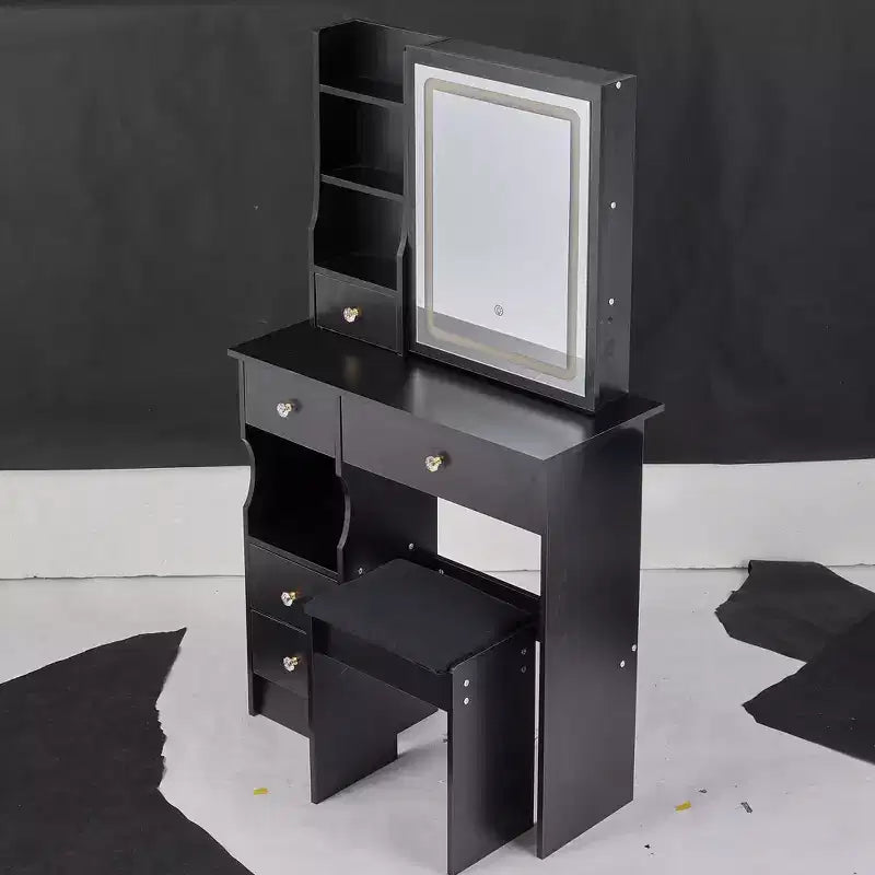 Toeletta Multicolore con Specchio a LED e Sgabello, 1 Posto