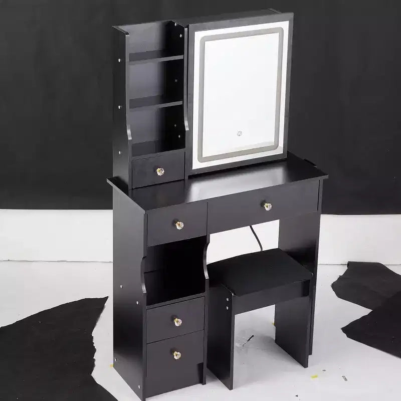 Toeletta Multicolore con Specchio a LED e Sgabello, 1 Posto