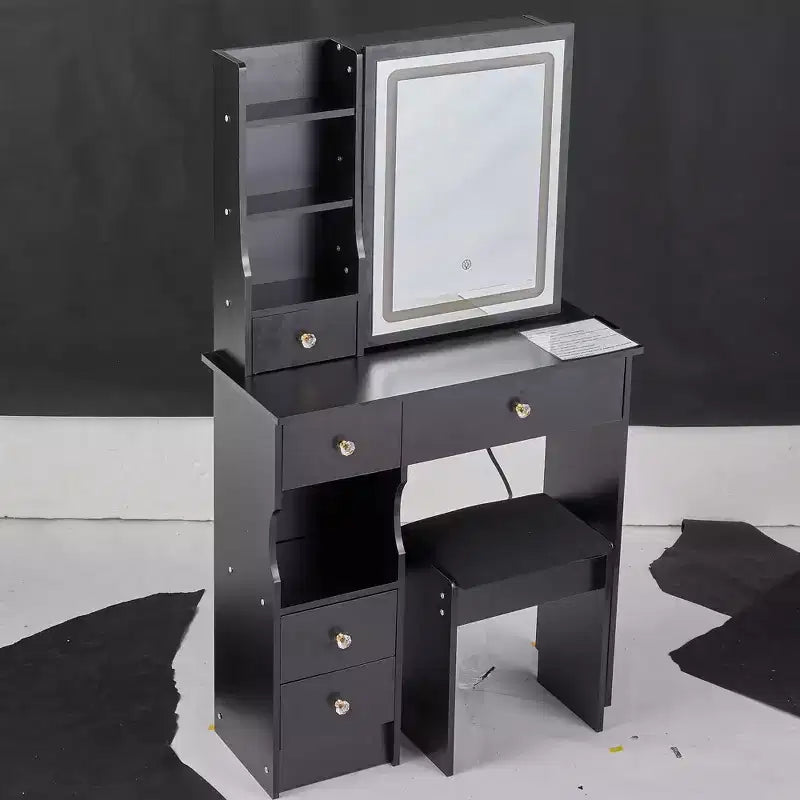Toeletta Multicolore con Specchio a LED e Sgabello, 1 Posto