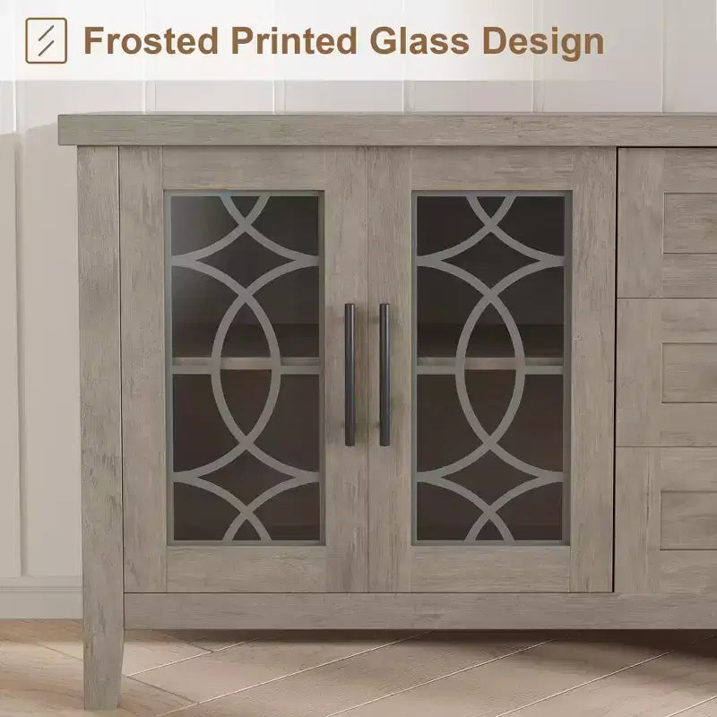 Mobile porta TV rustico (farmhouse) marrone/bianco e grigio per TV fino a 70" – 3 cassetti e 2 ante in vetro