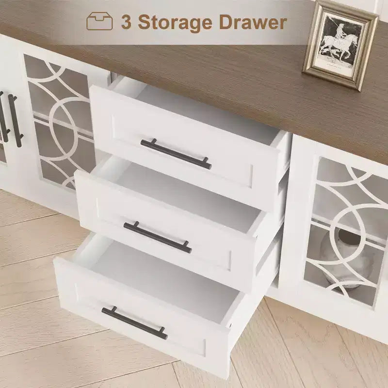 Mobile porta TV rustico (farmhouse) marrone/bianco e grigio per TV fino a 70" – 3 cassetti e 2 ante in vetro