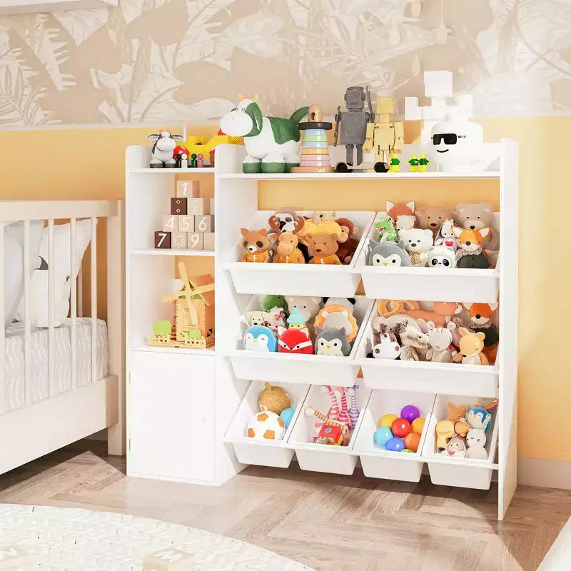 Armadio contenitore 4 in 1 per bambini in legno multicolore/bianco con 8 contenitori rimovibili
