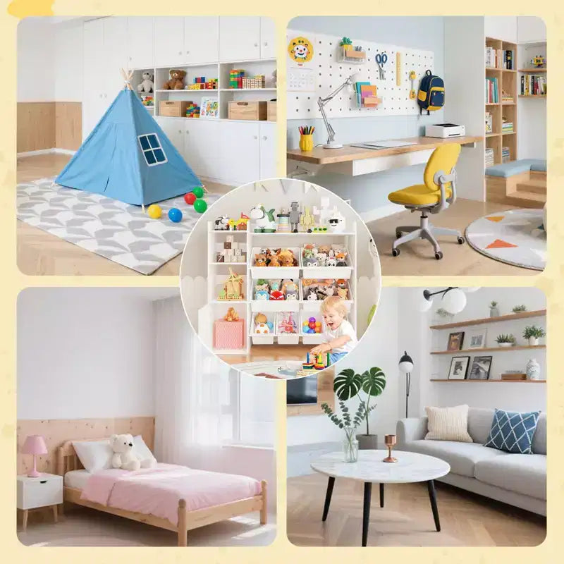 Armadio contenitore 4 in 1 per bambini in legno multicolore/bianco con 8 contenitori rimovibili