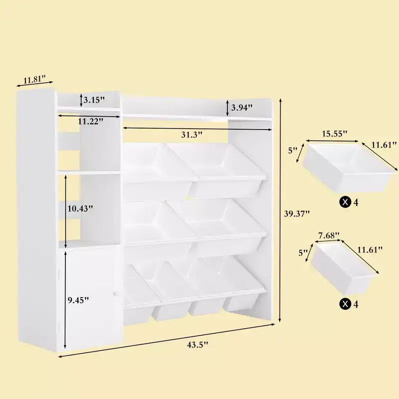 Armadio contenitore 4 in 1 per bambini in legno multicolore/bianco con 8 contenitori rimovibili