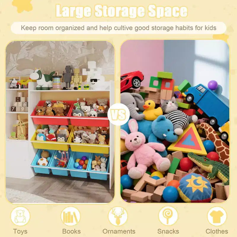 Armadio contenitore 4 in 1 per bambini in legno multicolore/bianco con 8 contenitori rimovibili