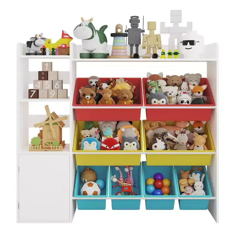 Armadio contenitore 4 in 1 per bambini in legno multicolore/bianco con 8 contenitori rimovibili