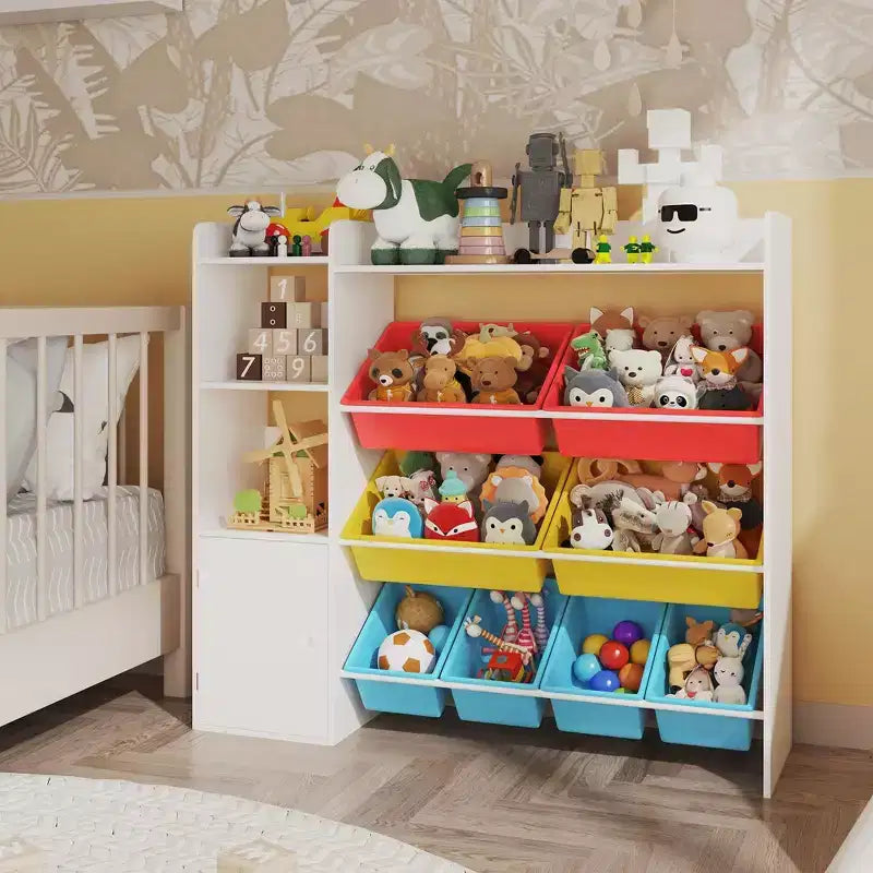 Armadio contenitore 4 in 1 per bambini in legno multicolore/bianco con 8 contenitori rimovibili