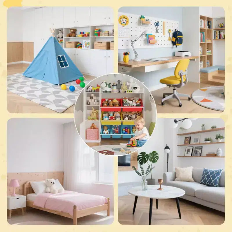 Armadio contenitore 4 in 1 per bambini in legno multicolore/bianco con 8 contenitori rimovibili