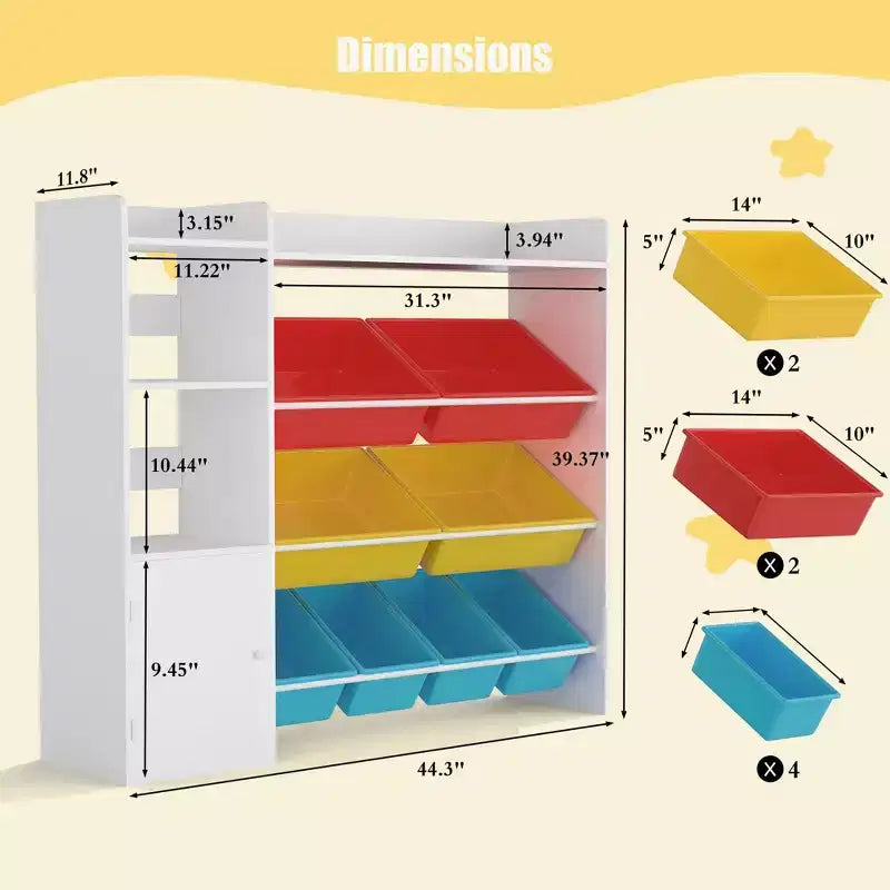 Armadio contenitore 4 in 1 per bambini in legno multicolore/bianco con 8 contenitori rimovibili