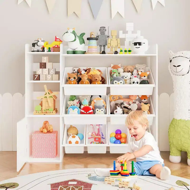 Armadio contenitore 4 in 1 per bambini in legno multicolore/bianco con 8 contenitori rimovibili