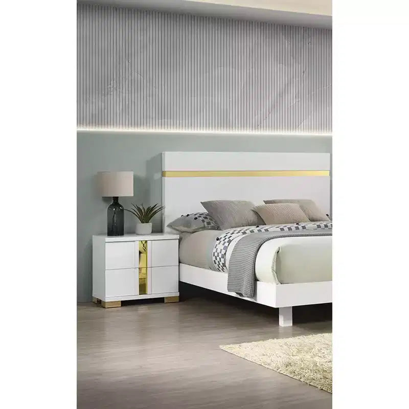 Comodino contemporaneo bianco e oro, 1 pezzo