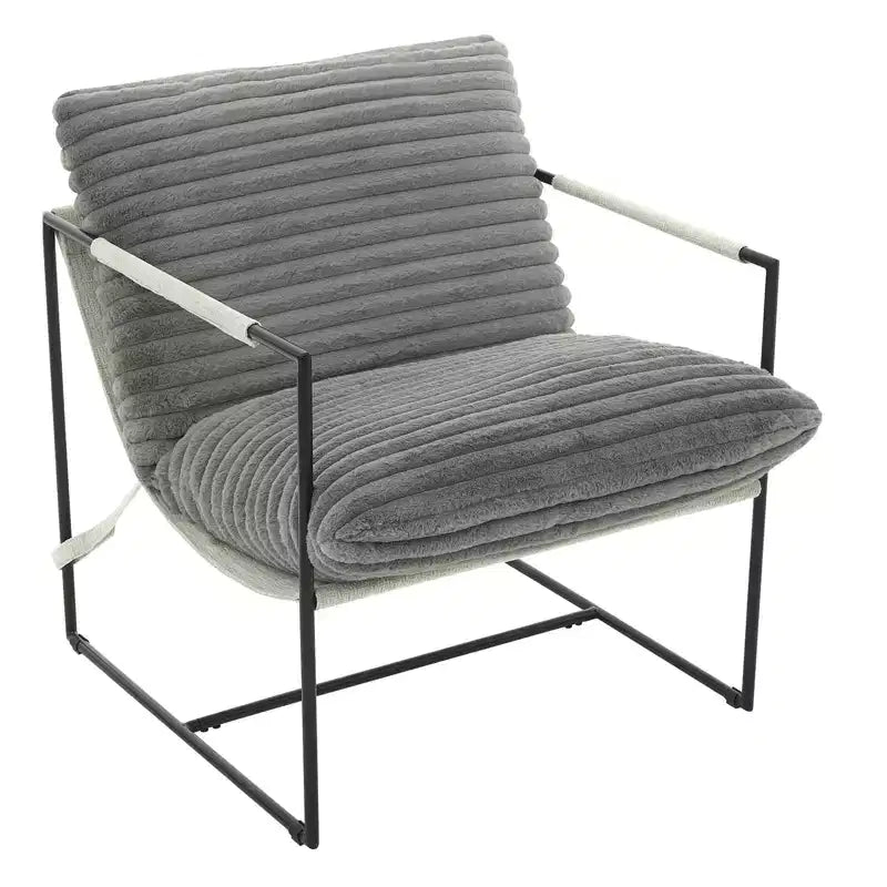 Poltrona di design senza braccioli 1 posto in velluto a coste e lino Beige/Nero/Grigio