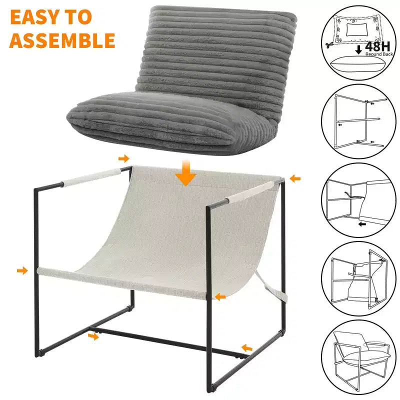 Poltrona di design senza braccioli 1 posto in velluto a coste e lino Beige/Nero/Grigio