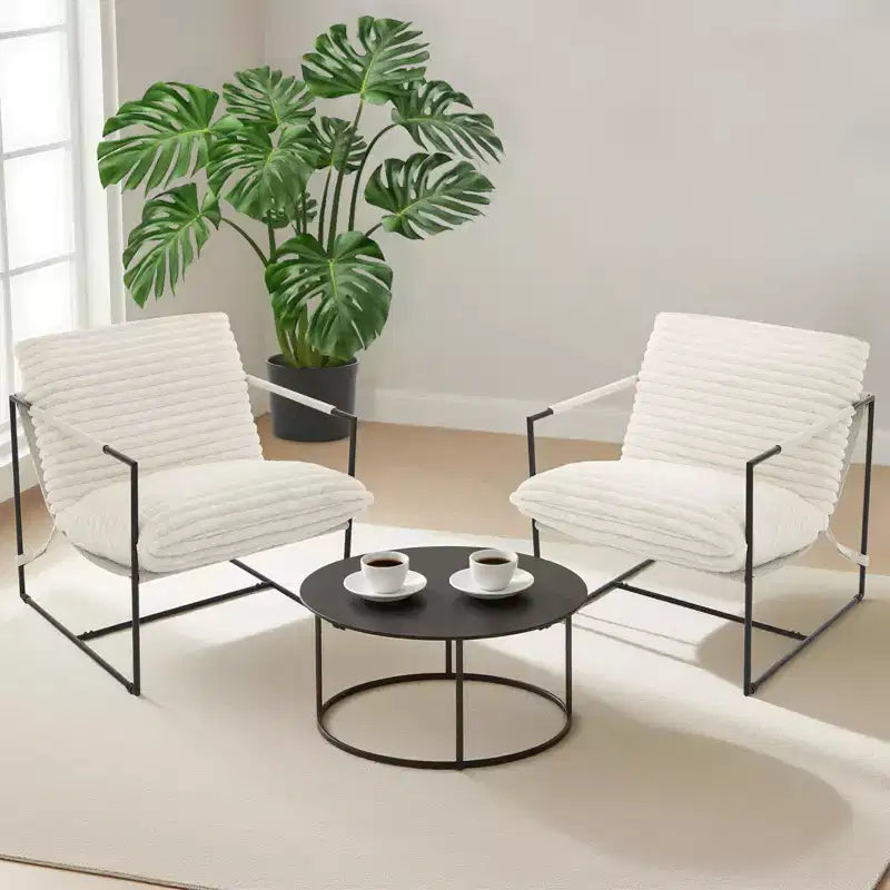 Poltrona di design senza braccioli 1 posto in velluto a coste e lino Beige/Nero/Grigio