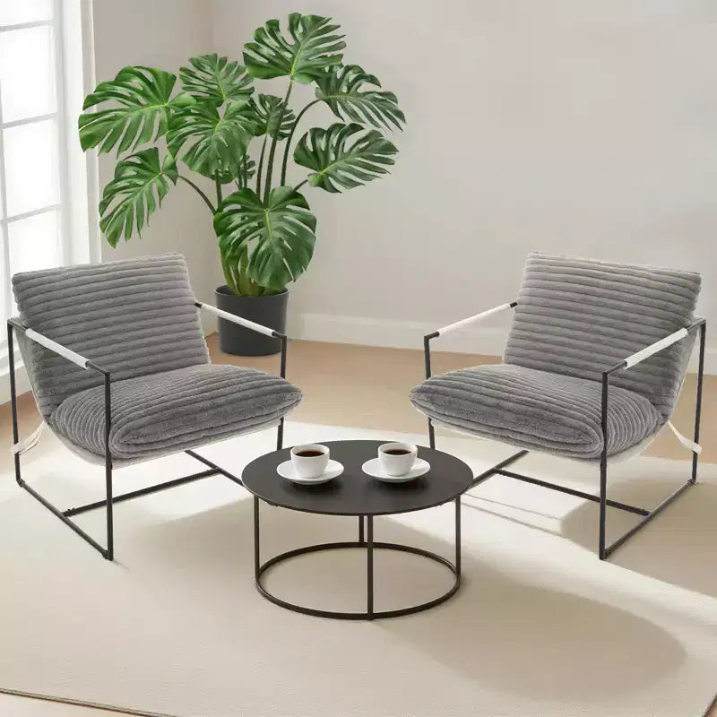 Poltrona di design senza braccioli 1 posto in velluto a coste e lino Beige/Nero/Grigio