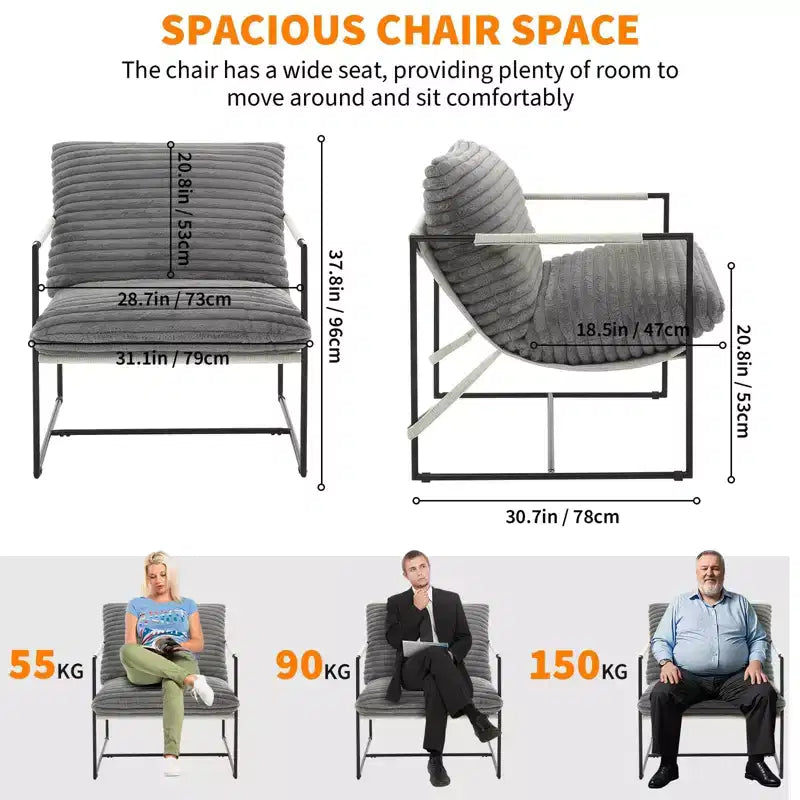 Poltrona di design senza braccioli 1 posto in velluto a coste e lino Beige/Nero/Grigio