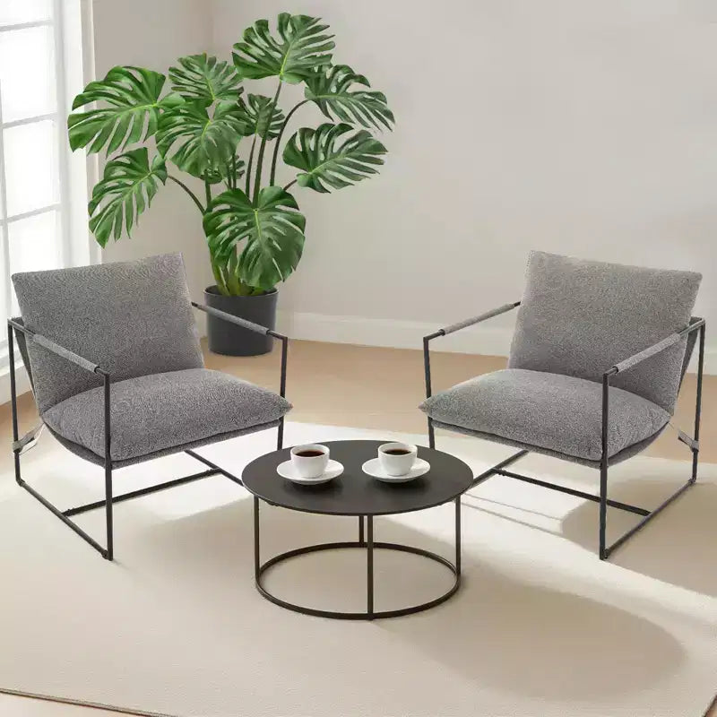 Poltrona di design senza braccioli 1 posto in velluto a coste e lino Beige/Nero/Grigio