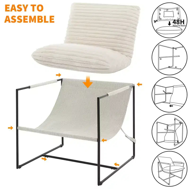 Poltrona di design senza braccioli 1 posto in velluto a coste e lino Beige/Nero/Grigio