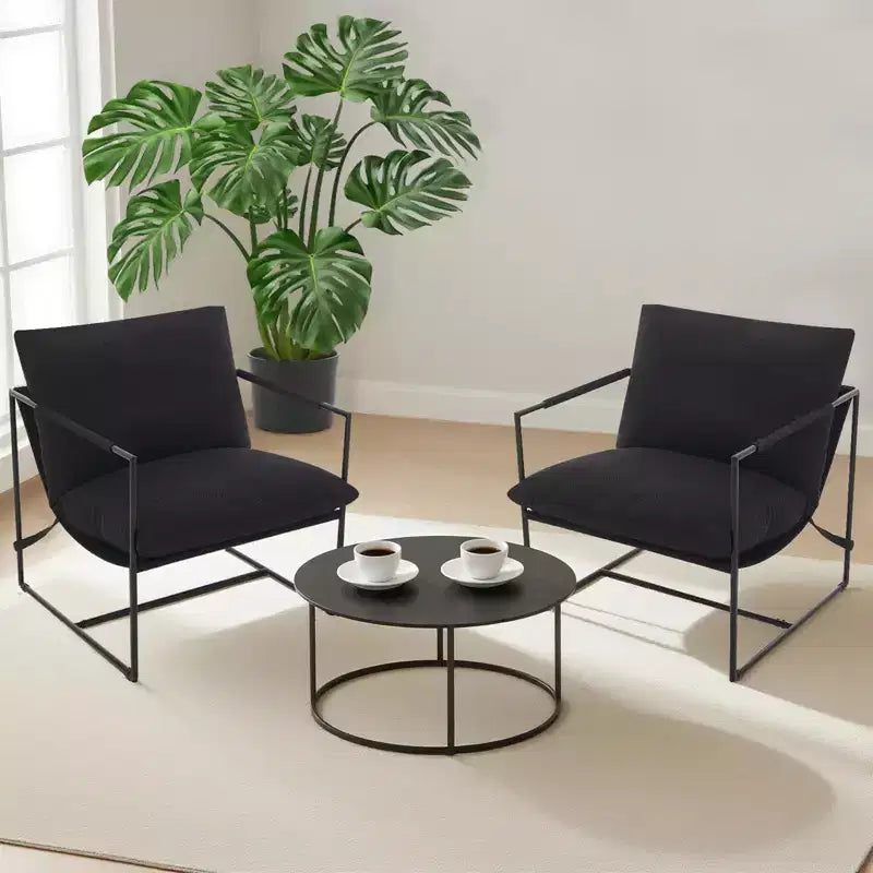 Poltrona di design senza braccioli 1 posto in velluto a coste e lino Beige/Nero/Grigio