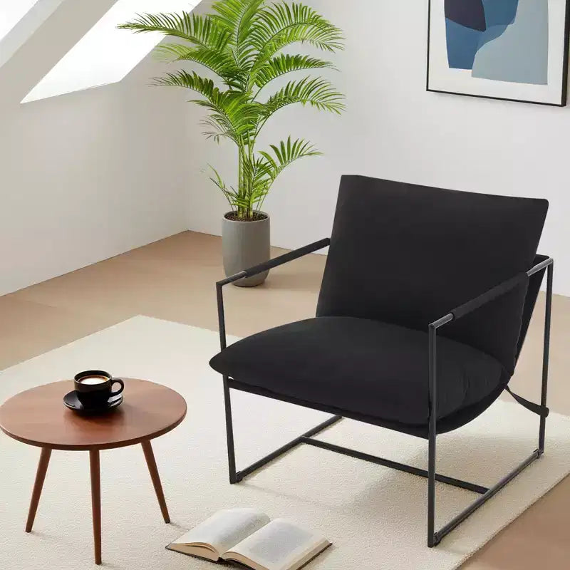Poltrona di design senza braccioli 1 posto in velluto a coste e lino Beige/Nero/Grigio