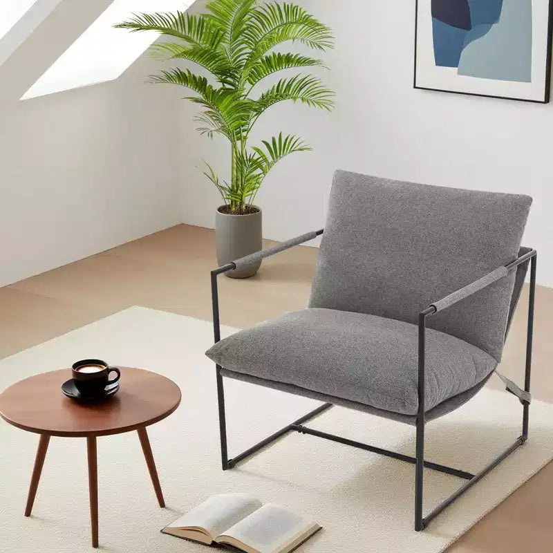 Poltrona di design senza braccioli 1 posto in velluto a coste e lino Beige/Nero/Grigio