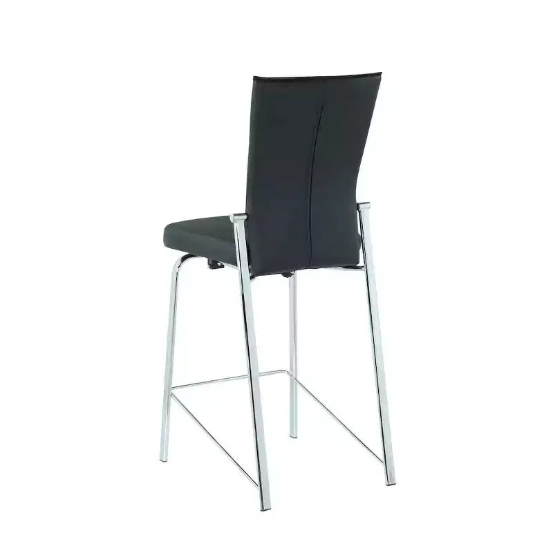 Sgabello da bancone in similpelle nera, struttura cromata, senza braccioli, 1 posto