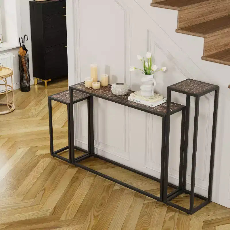 Set consolle rustico 3 pezzi in legno naturale e nero