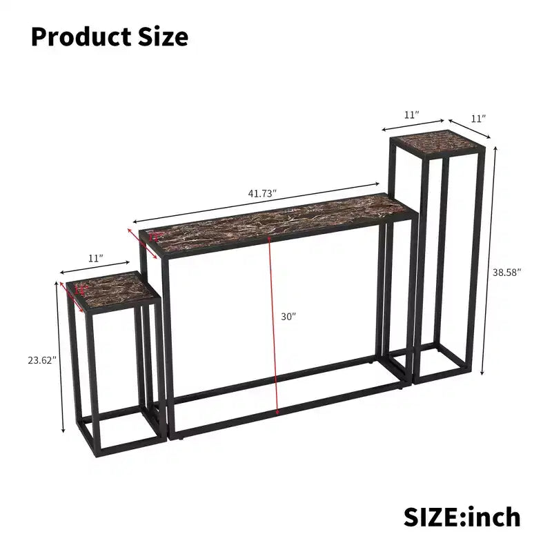 Set consolle rustico 3 pezzi in legno naturale e nero