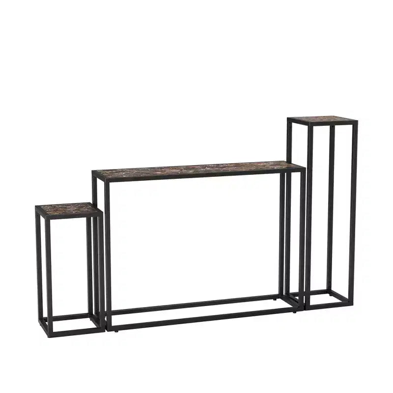 Set consolle rustico 3 pezzi in legno naturale e nero