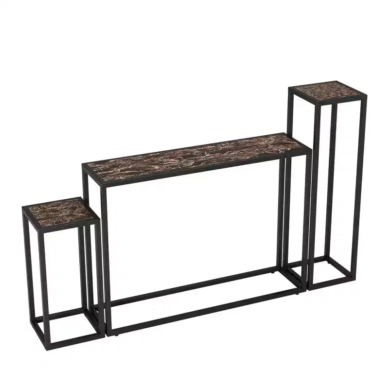 Set consolle rustico 3 pezzi in legno naturale e nero