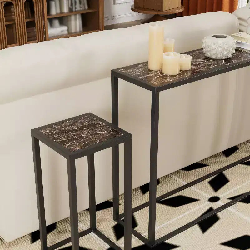 Set consolle rustico 3 pezzi in legno naturale e nero