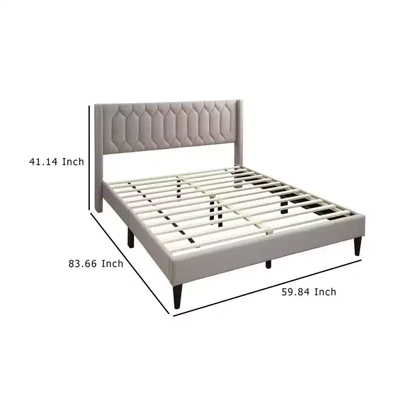 Letto Queen Size, Rivestimento in Tessuto Geometria Cucita in Tela di Iuta Marrone Chiaro, 1 Persona