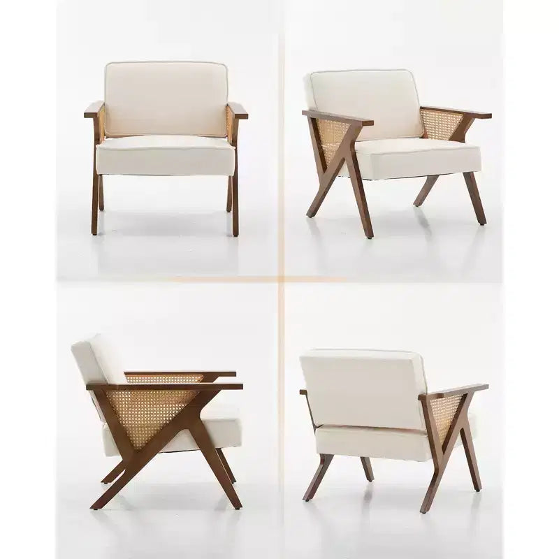 Poltrona senza braccioli, color beige/grigio, con schienale a cuscino, 1 posto
