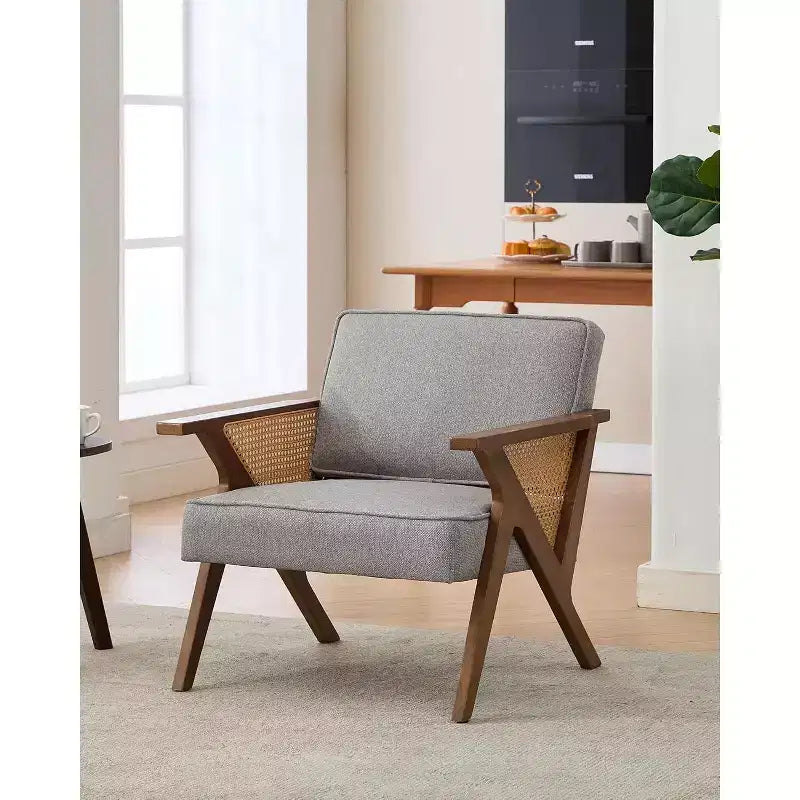 Poltrona senza braccioli, color beige/grigio, con schienale a cuscino, 1 posto