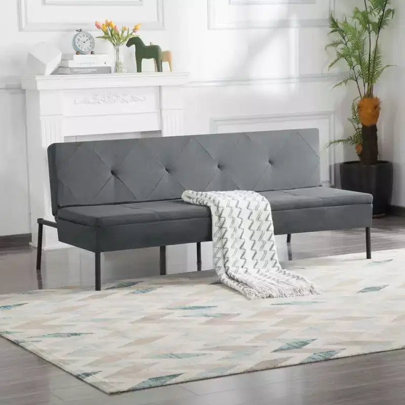 Divano Letto Futon Nero a 2 Posti con Schienale Regolabile in 5 Posizioni