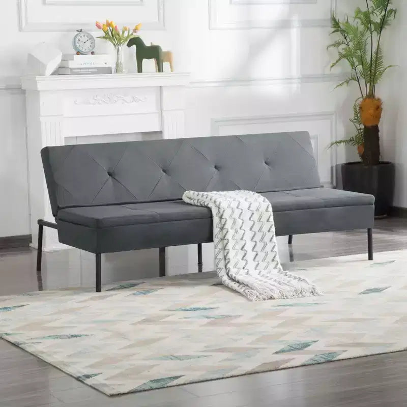 Divano Letto Futon Nero a 2 Posti con Schienale Regolabile in 5 Posizioni