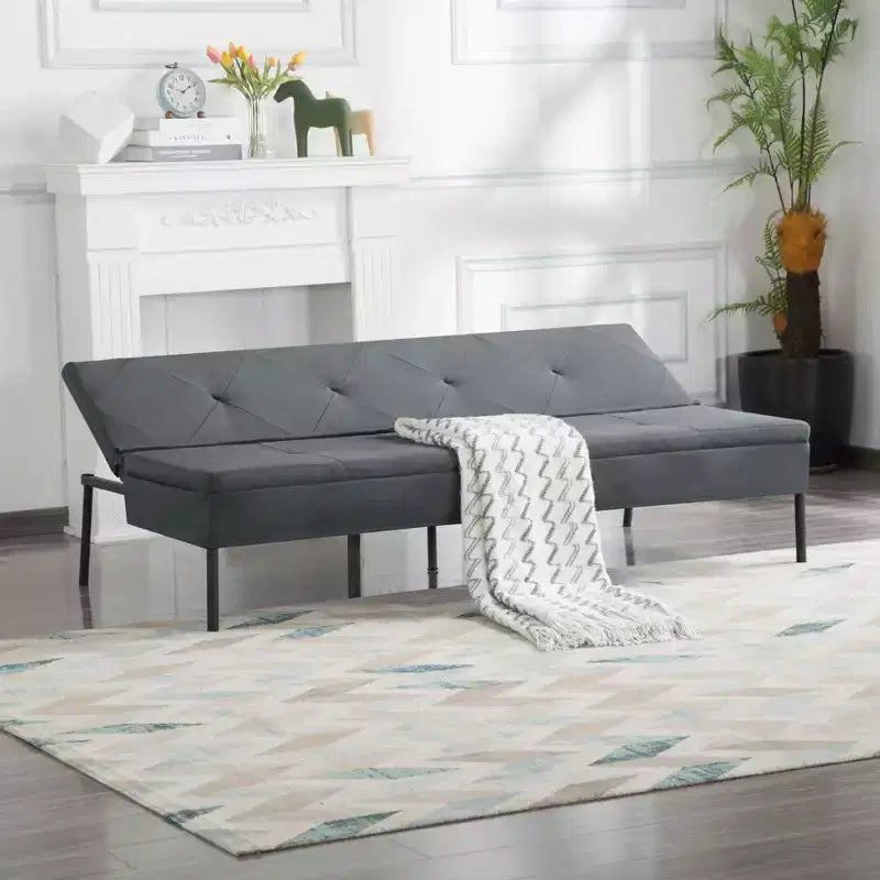 Divano Letto Futon Nero a 2 Posti con Schienale Regolabile in 5 Posizioni