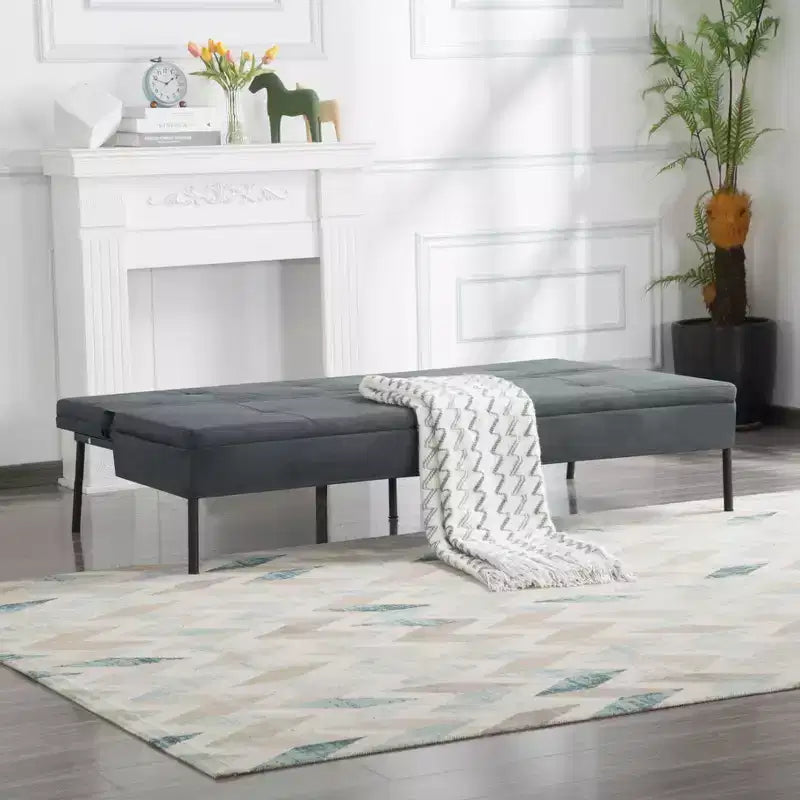 Divano Letto Futon Nero a 2 Posti con Schienale Regolabile in 5 Posizioni