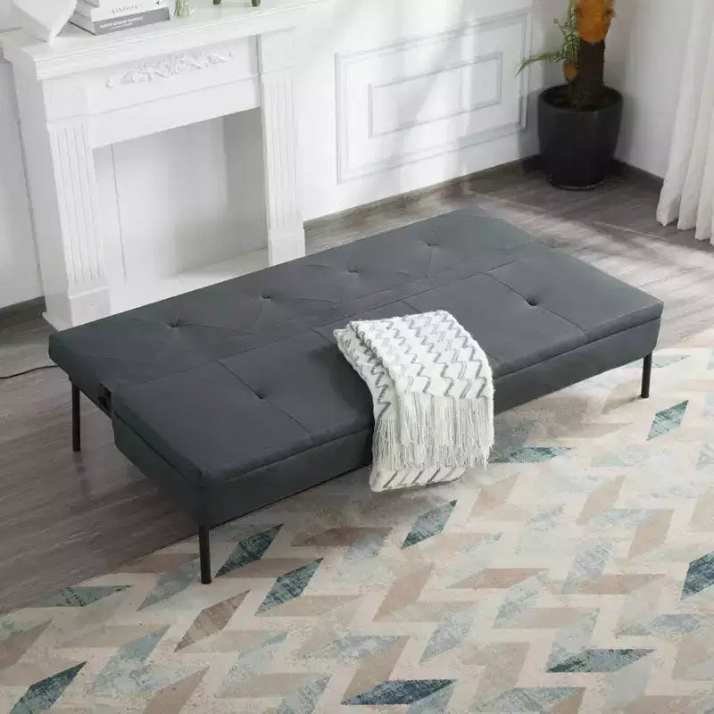Divano Letto Futon Nero a 2 Posti con Schienale Regolabile in 5 Posizioni