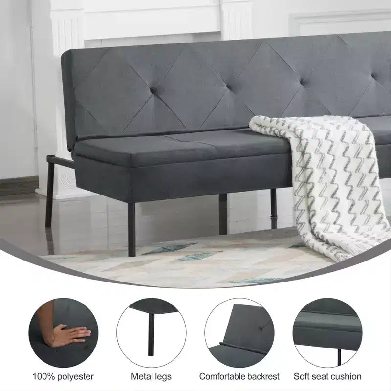 Divano Letto Futon Nero a 2 Posti con Schienale Regolabile in 5 Posizioni