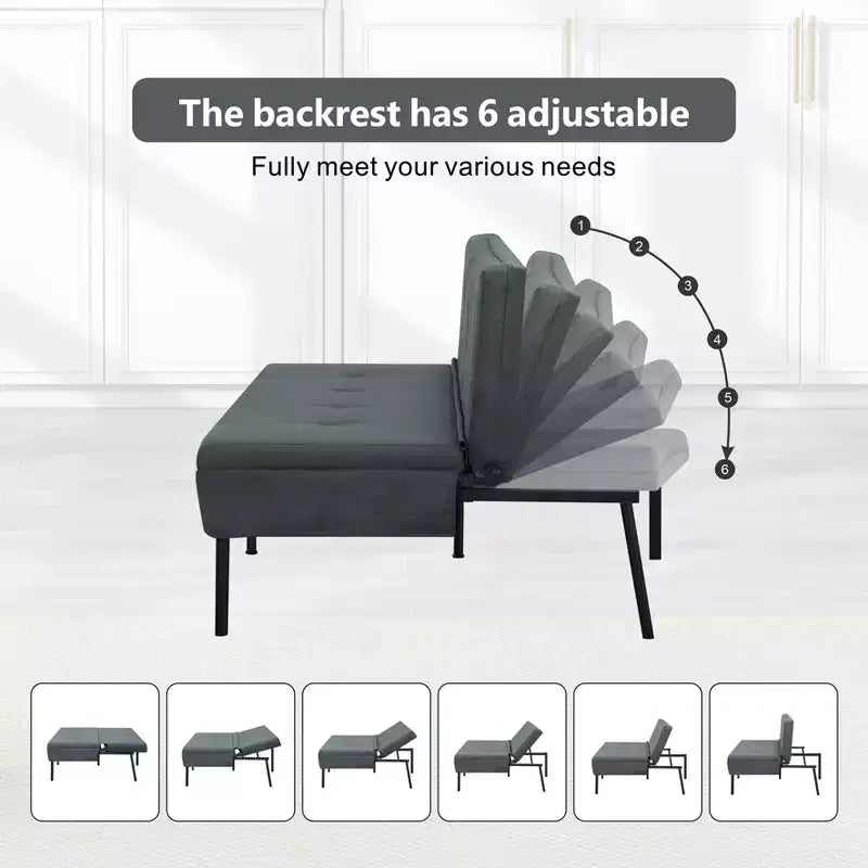 Divano Letto Futon Nero a 2 Posti con Schienale Regolabile in 5 Posizioni