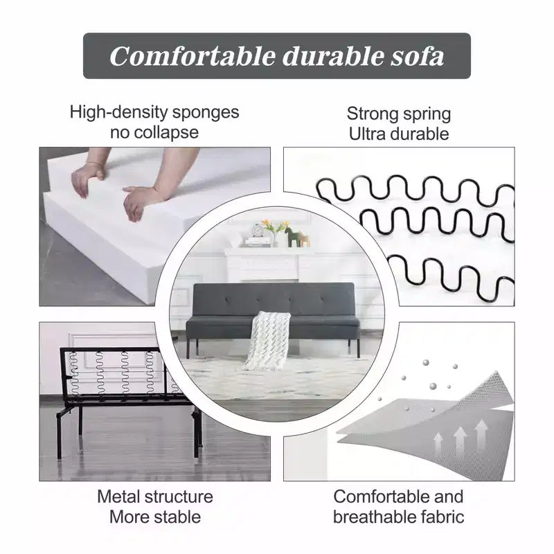 Divano Letto Futon Nero a 2 Posti con Schienale Regolabile in 5 Posizioni