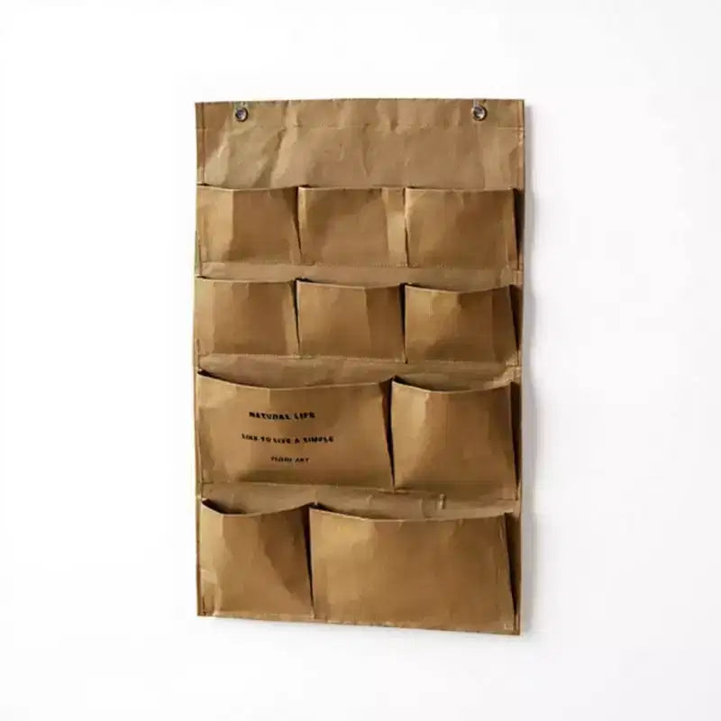 Alilang Multi-Pocket Hanging Wall Organizer with Durable Canvas Design - Khaki