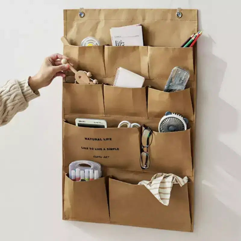 Organizer da parete multi-tasca in tela kaki, 10 tasche, 1 persona