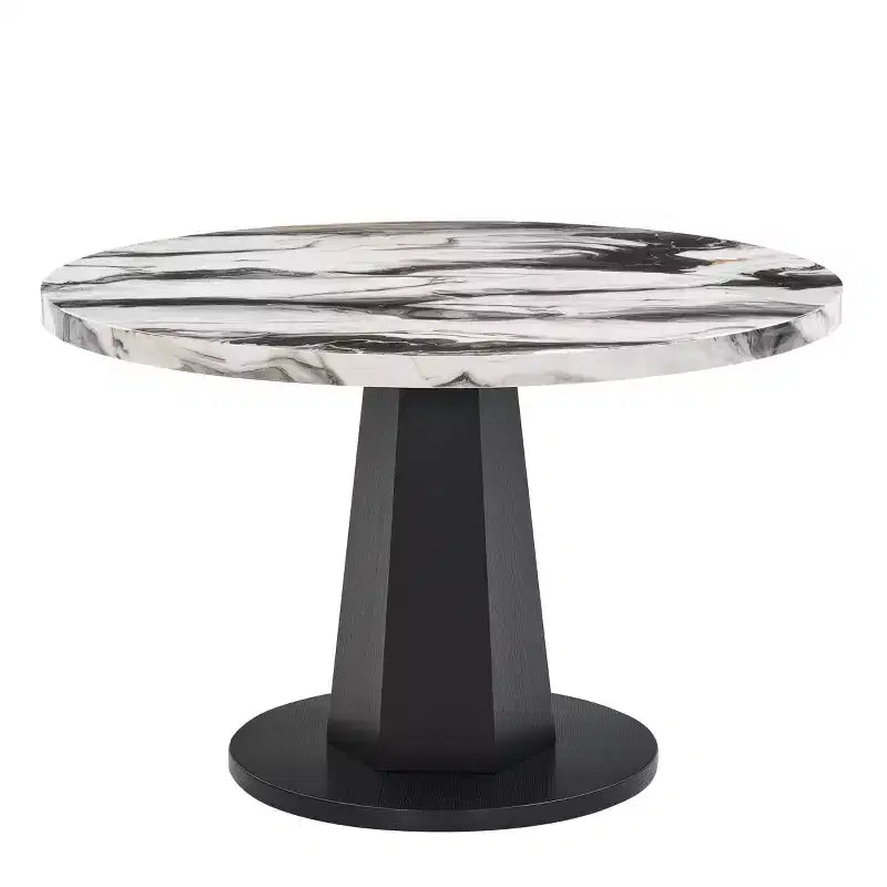Tavolo da pranzo rotondo nero e oro / bianco sporco, 4 posti, base a piedistallo
