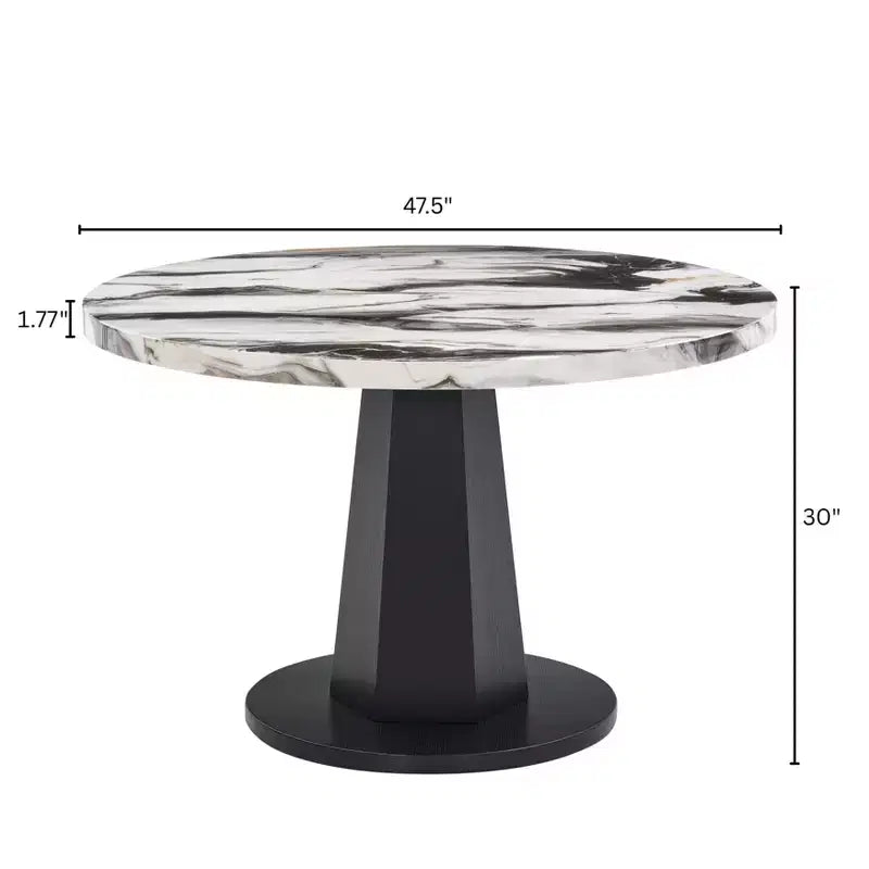 Tavolo da pranzo rotondo nero e oro / bianco sporco, 4 posti, base a piedistallo