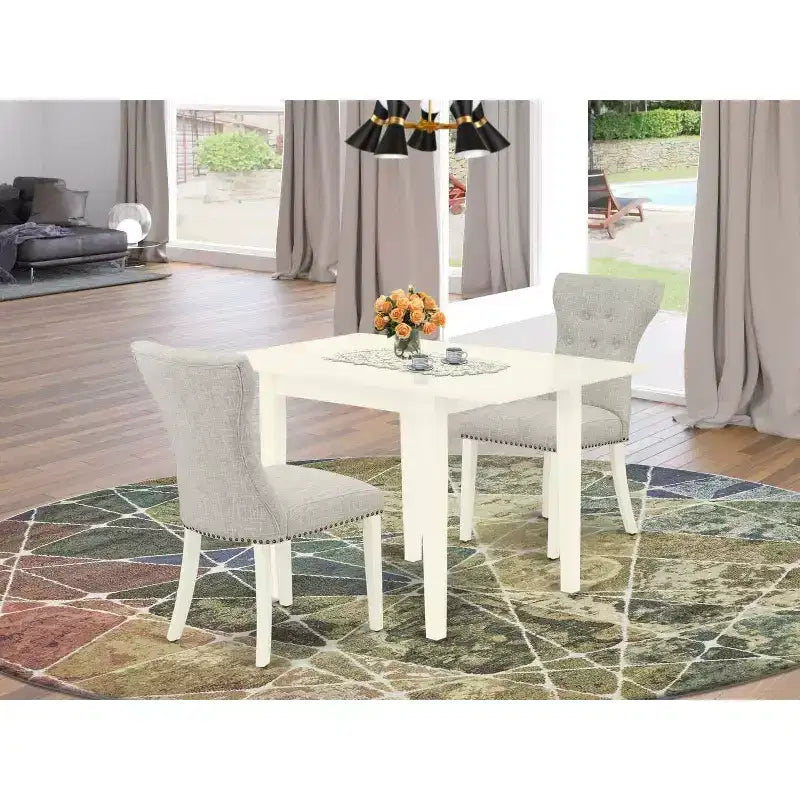 Set da pranzo rettangolare a ribalta 3 pezzi Linen White, per 2 persone