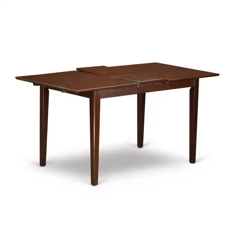 Set da pranzo rotondo allungabile in mogano, legno e similpelle, 6 posti