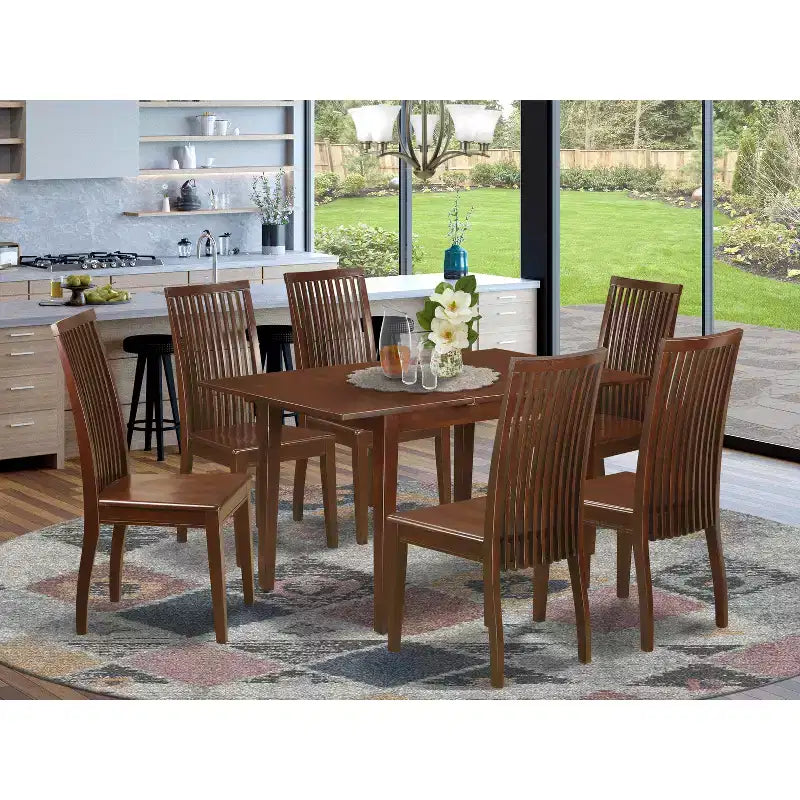 Set da pranzo rettangolare in mogano 7 pezzi, 6 posti